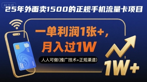 25年外面卖1500的正规手机流量卡项目，一单利润1张+，月入过1W，人人可做(推广技术+正规渠道)【揭秘】-创薯资源