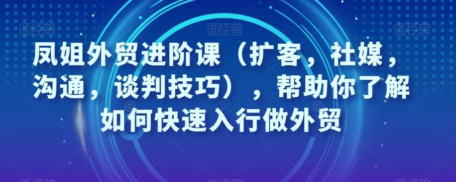 凤姐外贸进阶课（扩客，社媒，沟通，谈判技巧），帮助你了解如何快速入行做外贸-创薯资源