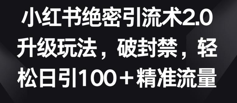 小红书绝密引流术2.0升级玩法，破封禁，轻松日引100+精准流量【揭秘】-创薯资源