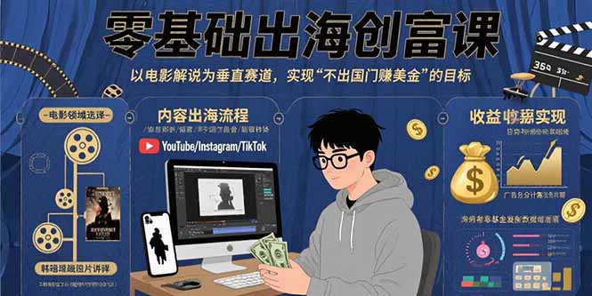 零基础出海创富课：以电影解说为垂直赛道，实现不出国门赚美金的目标-创薯资源