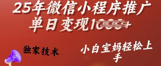 25年微信小程序推广单日变现多张，独家技术，小白宝妈轻松上手【揭秘】-创薯资源