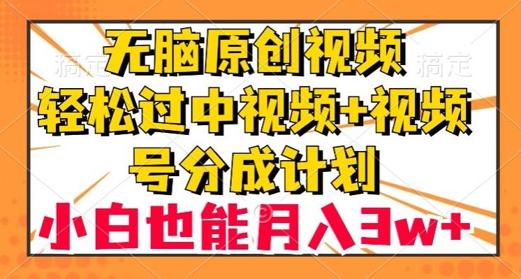 无脑原创视频，轻松过中视频+视频号分成计划，小白也能月入3w+【揭秘】-创薯资源