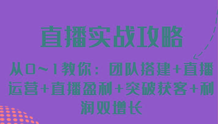 直播实战攻略 从0~1教你：团队搭建+直播运营+直播盈利+突破获客+利润双增长-创薯资源