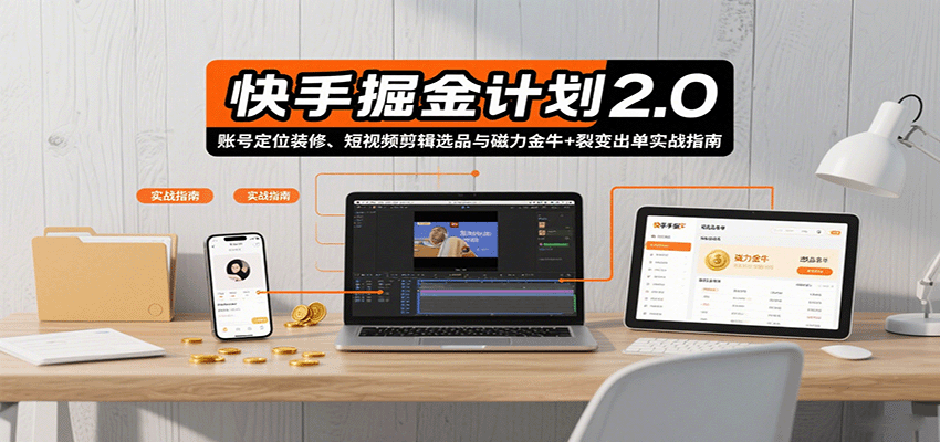 快手掘金计划2.0，账号定位装修、短视频剪辑选品与磁力金牛+裂变出单实战指南-创薯资源
