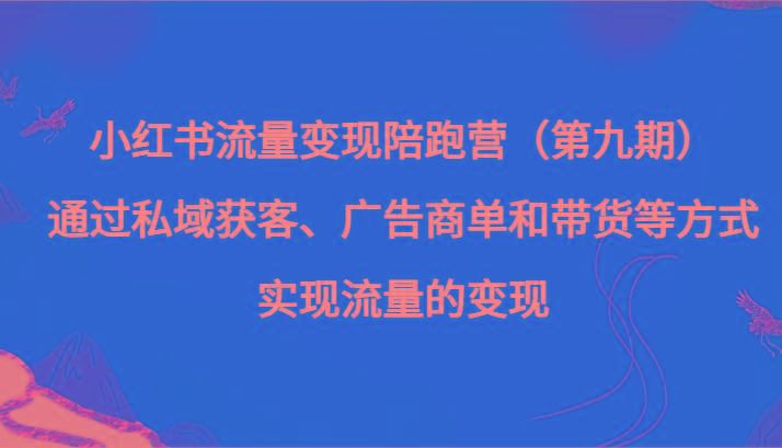 小红书流量变现陪跑营（第九期）通过私域获客、广告商单和带货等方式实现流量变现-创薯资源