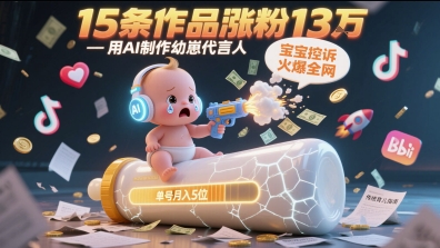用AI制作幼崽代言人，宝宝的控诉火爆全网，15条作品涨粉13W，单号月入5位数实操教程-创薯资源