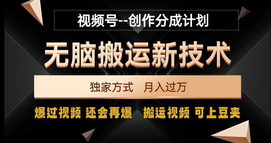 视频号无脑搬运新技术，破原创壕流量，独家方式，爆过视频，还会再爆【揭秘】-创薯资源