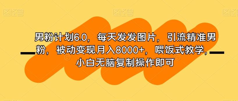 男粉计划6.0，每天发发图片，引流精准男粉，被动变现月入8000+，喂饭式教学，小白无脑复制操作即可-创薯资源