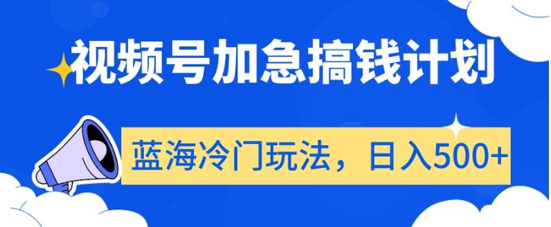 视频号加急搞钱计划，蓝海冷门玩法，日入500+【揭秘】-创薯资源