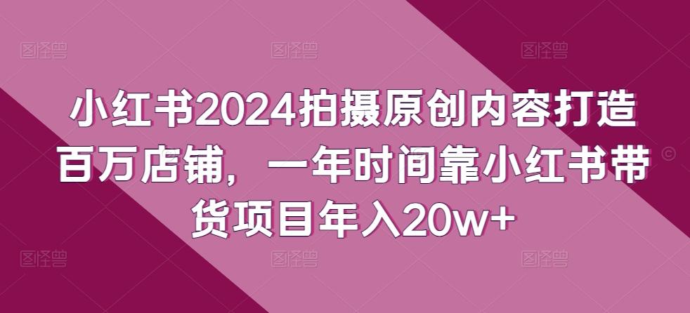 小红书2024拍摄原创内容打造百万店铺，一年时间靠小红书带货项目年入20w+-创薯资源