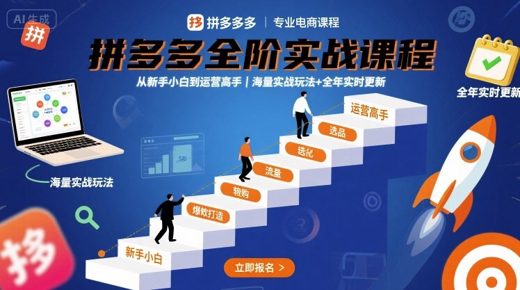 拼多多全阶实战课程，从新手小白到运营高手，海量实战玩法+全年实时更新【2025年9月更新】-创薯资源