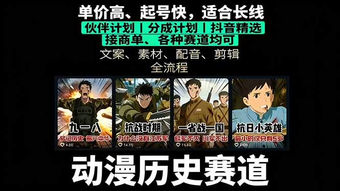 历史动漫赛道撸分成：起号、文案、素材、配音、剪辑，单视频收益破万-创薯资源