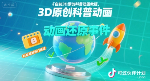 自制3D原创科普动画教程，动画还原事件，抖音最新热门赛道，可过伙伴计划-创薯资源