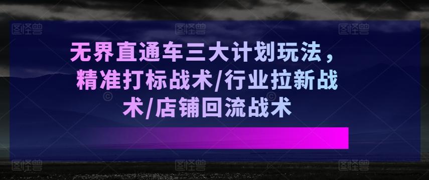 无界直通车三大计划玩法，精准打标战术/行业拉新战术/店铺回流战术-创薯资源