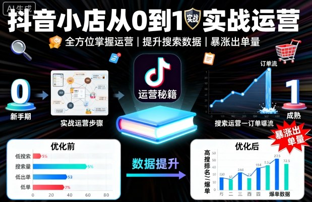 抖音小店从0到1实战运营，帮你全方位掌握小店运营，提升搜索数据与出单量-创薯资源