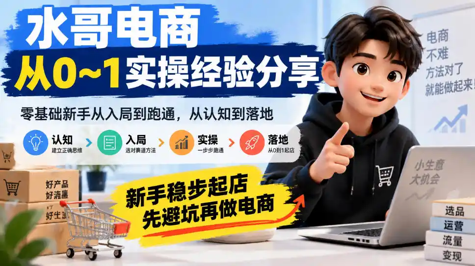 水哥电商从0~1实操经验分享，零基础新手从入局到跑通，从认知到落地，新手稳步起店，先避坑再做电商-创薯资源