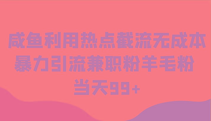 咸鱼利用热点截流无成本暴力引流兼职粉羊毛粉 当天99+-创薯资源