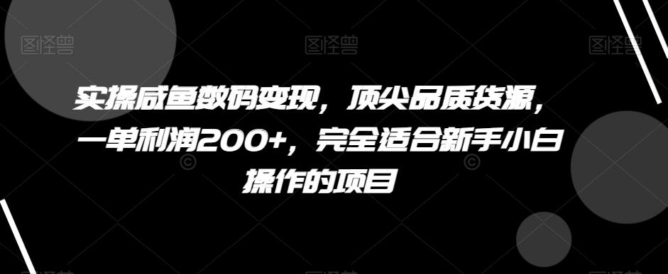 实操咸鱼数码变现，顶尖品质货源，一单利润200+，完全适合新手小白操作的项目【揭秘】-创薯资源