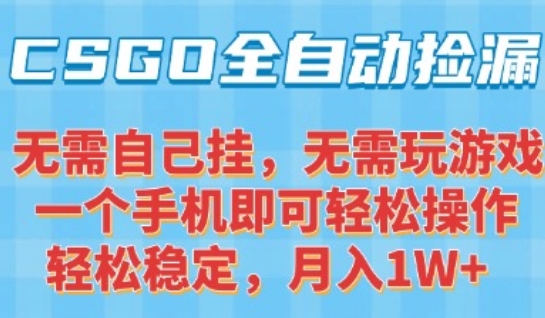 CSGO自动捡漏项目，最新独家玩法，一个手机可操作，新手小白轻松月入1W+，操作简单易上手【揭秘】-创薯资源