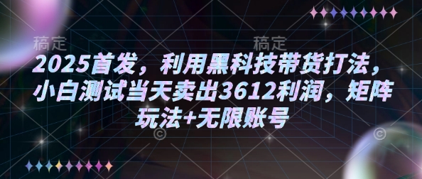 2025首发，利用黑科技带货打法，小白测试当天卖出3612利润，矩阵玩法+无限账号【揭秘】-创薯资源