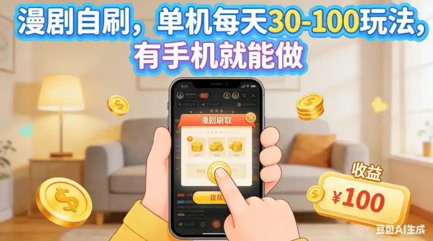 漫剧自刷，单机每天30-100玩法，有手机就能做，可矩阵操作放大收益【揭秘】-创薯资源