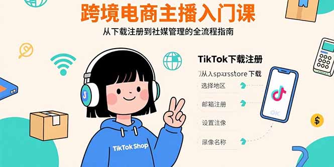 跨境电商主播入门课，TikTok下载注册，支付工具配置，社媒账号管理全流程-创薯资源