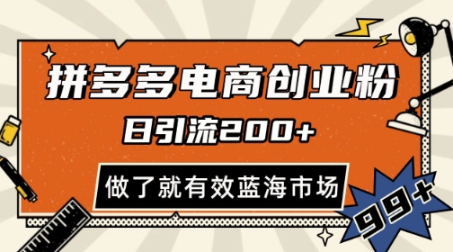 拼多多引流电商创业粉，日引200+，可矩阵放大，做了就有效【揭秘】-创薯资源
