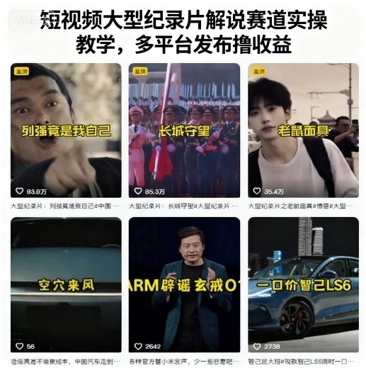 短视频大型纪录片解说赛道实操教学，多平台发布撸收益-创薯资源