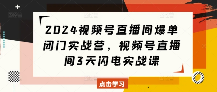 2024视频号直播间爆单闭门实战营，视频号直播间3天闪电实战课-创薯资源