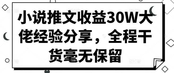 小说推文收益30W大佬经验分享，全程干货毫无保留-创薯资源