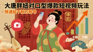 大唐胖妞对口型爆款短视频玩法，快速起千粉万粉号-创薯资源