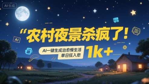 农村夜景杀疯了！AI一键生成治愈系慢生活，单日狂入1k+-创薯资源