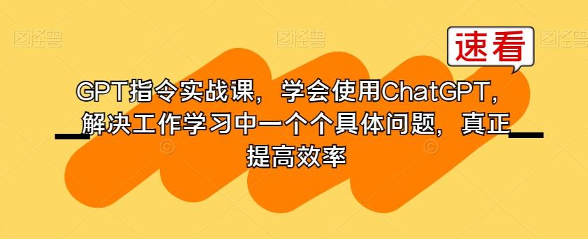 GPT指令实战课，学会使用ChatGPT，解决工作学习中一个个具体问题，真正提高效率-创薯资源