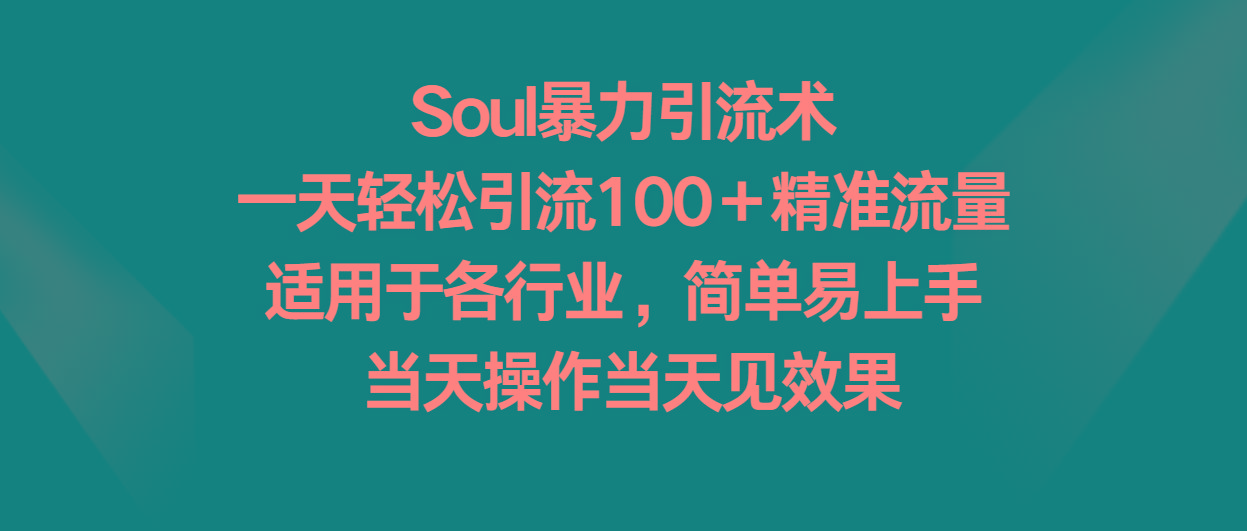 Soul暴力引流术，一天轻松引流100＋精准流量，适用于各行业，简单易上手！-创薯资源