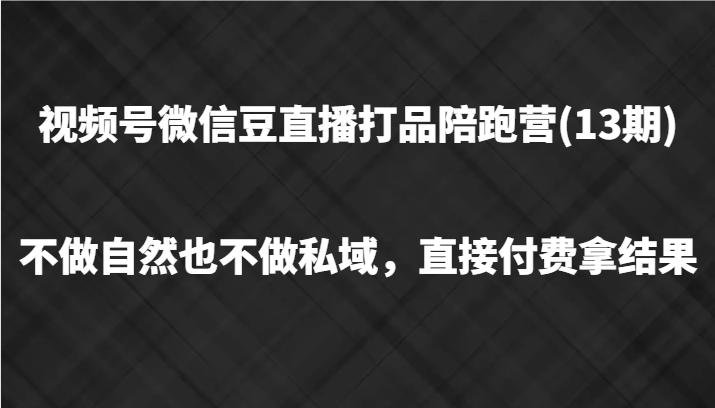 视频号微信豆直播打品陪跑(13期)，不做不自然流不做私域，直接付费拿结果-创薯资源