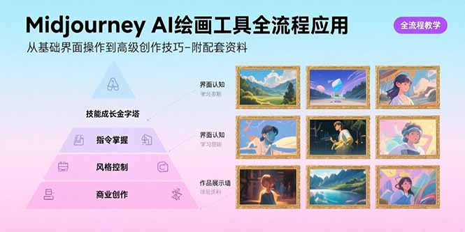 Midjourney AI绘画工具全流程应用，从基础界面操作到高级创作-附配套资料-创薯资源