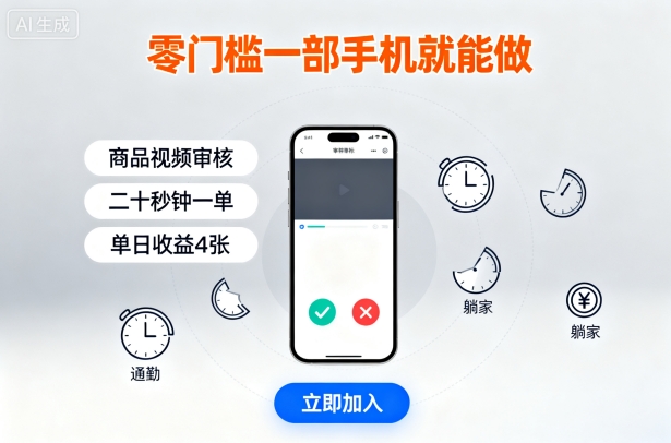 零门槛一部手机就能做，商品视频审核，通勤躺家碎片时间都能做，二十秒钟一单，单日收益4张【揭秘】-创薯资源